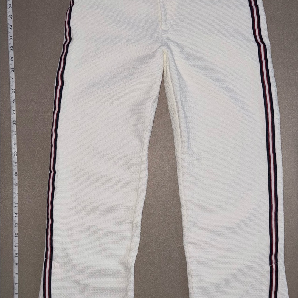 Anthropologie White and Blue Wide Leg Pants